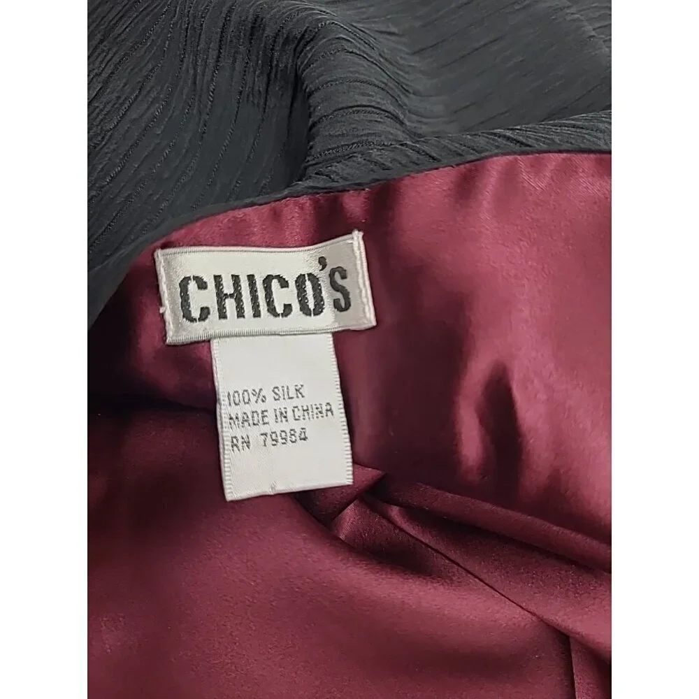 Chico's 100% Silk Wrap Scarf Elegant Beading and Tassels Black and Maroon